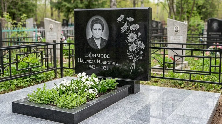 Памятник с гравировкой ромашек — выполненная работа «Ефимова» в Нижневартовске