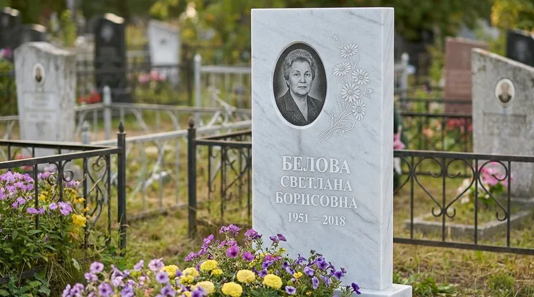 Памятник с гравировкой ромашек — выполненная работа «Белова» в Нижневартовске