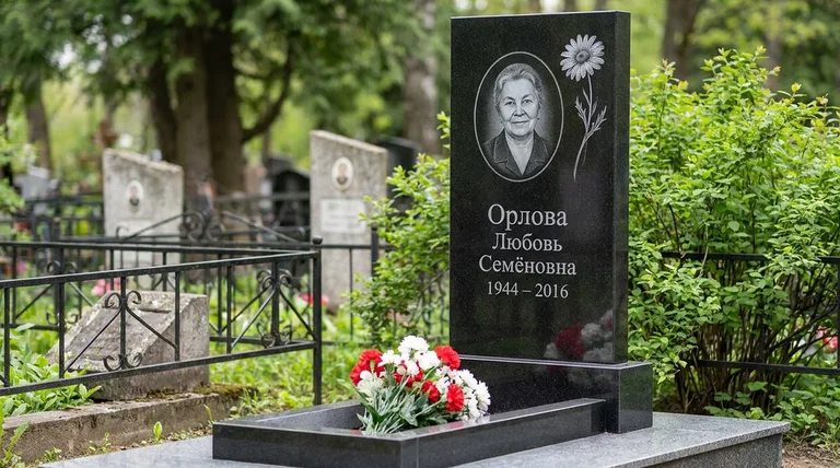Памятник с гравировкой ромашек — выполненная работа «Орлова» в Нижневартовске