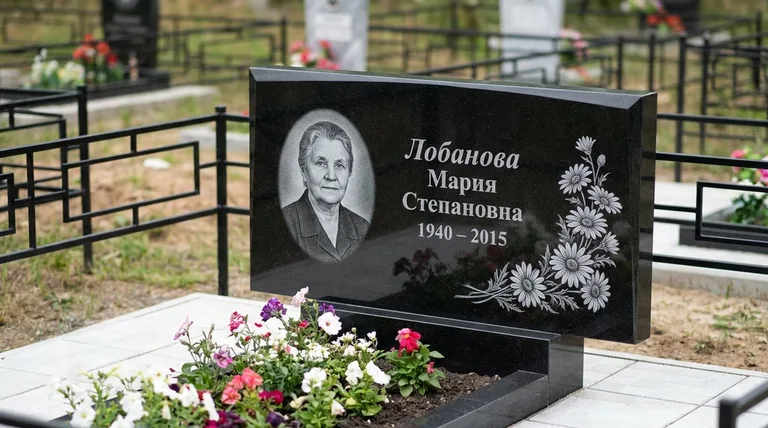 Памятник с гравировкой ромашек — выполненная работа «Лобанова» в Нижневартовске