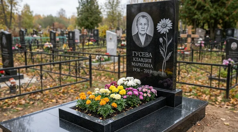 Памятник с гравировкой ромашек — выполненная работа «Гусева» в Нижневартовске