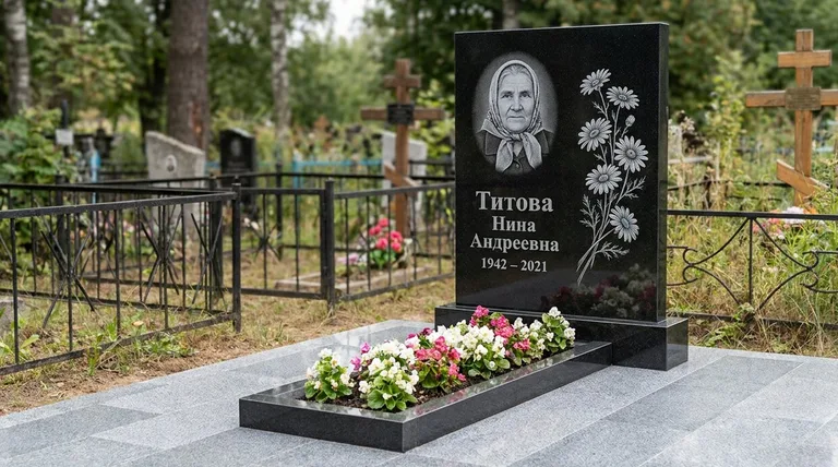 Памятник с гравировкой ромашек — выполненная работа «Титова» в Нижневартовске