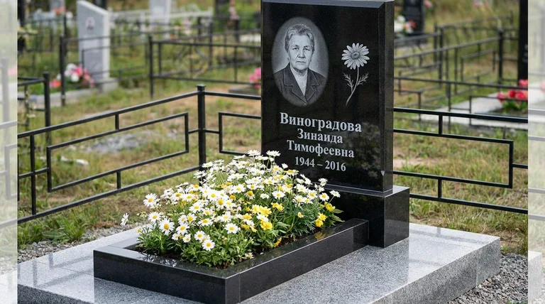 Памятник с гравировкой ромашек — выполненная работа «Виноградова» в Нижневартовске