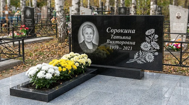 Памятник с гравировкой ромашек — выполненная работа «Сорокина» в Нижневартовске