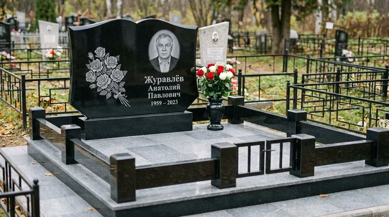 Памятник с гравировкой роз — выполненная работа «Журавлёв» в Нижневартовске