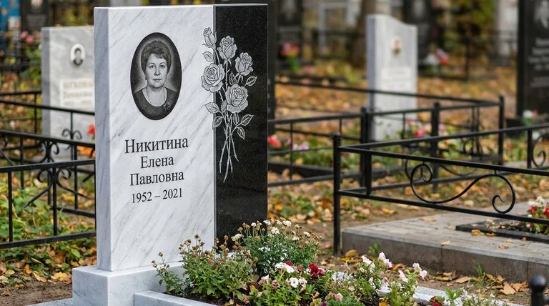Памятник с гравировкой роз — выполненная работа «Никитина» в Нижневартовске