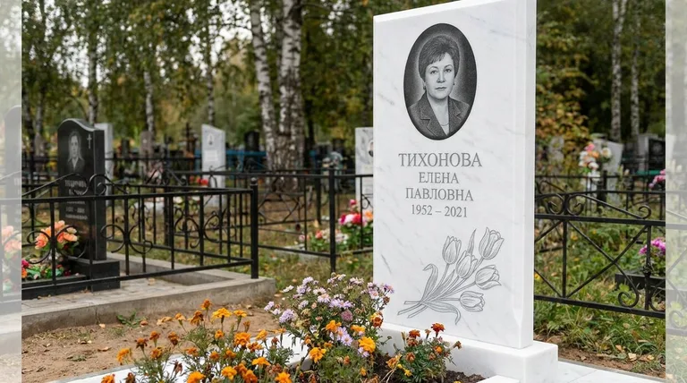 Памятник с гравировкой тюльпанов — выполненная работа «Тихонова» в Нижневартовске