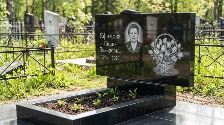 Памятник с гравировкой тюльпанов — выполненная работа «Ефимова» в Нижневартовске