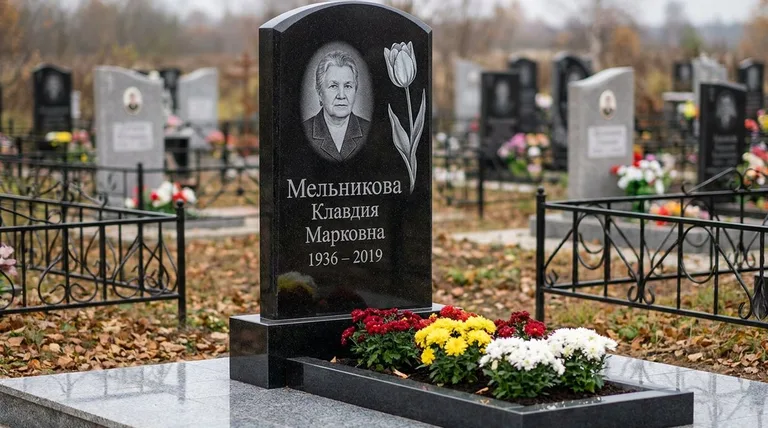 Памятник с гравировкой тюльпанов — выполненная работа «Мельникова» в Нижневартовске