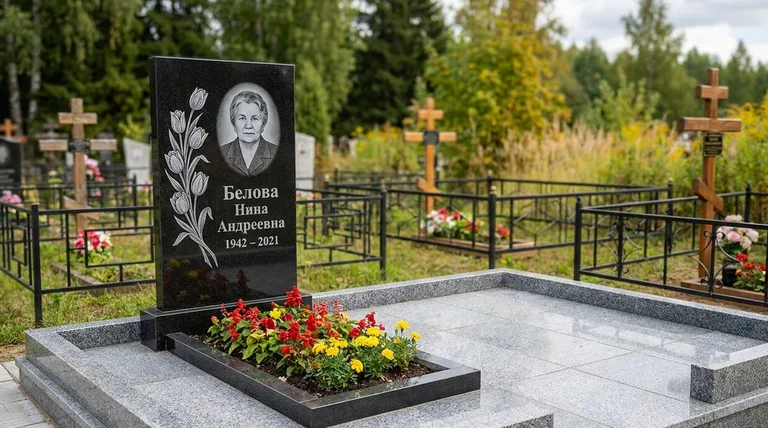 Памятник с гравировкой тюльпанов — выполненная работа «Белова» в Нижневартовске