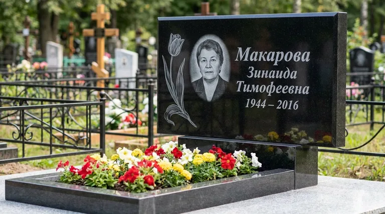 Памятник с гравировкой тюльпанов — выполненная работа «Макарова» в Нижневартовске