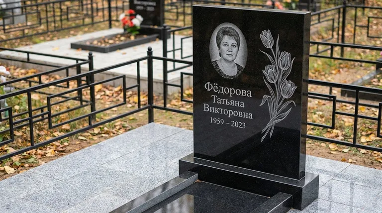 Памятник с гравировкой тюльпанов — выполненная работа «Фёдорова» в Нижневартовске
