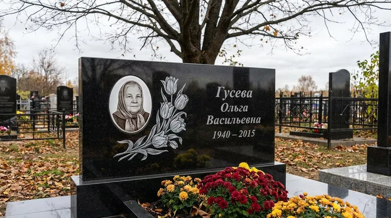 Памятник с гравировкой тюльпанов — выполненная работа «Гусева» в Нижневартовске
