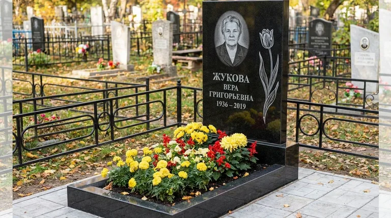 Памятник с гравировкой тюльпанов — выполненная работа «Жукова» в Нижневартовске