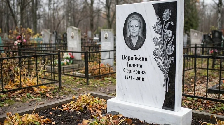 Памятник с гравировкой тюльпанов — выполненная работа «Воробьёва» в Нижневартовске