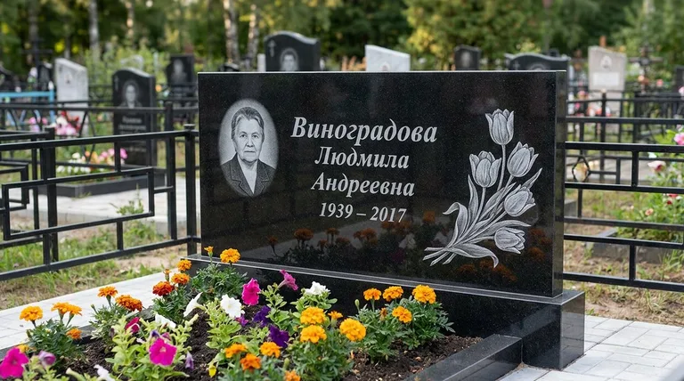 Памятник с гравировкой тюльпанов — выполненная работа «Виноградова» в Нижневартовске