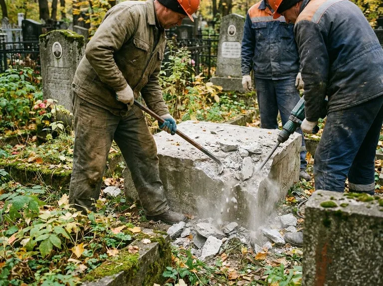 Демонтаж бетонного цоколя и тумбы памятника в Нижневартовске