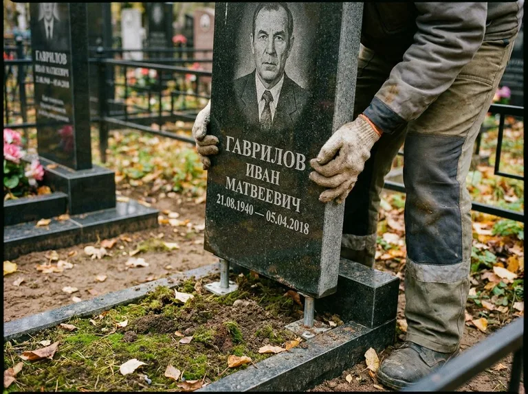 Демонтаж гранитного памятника (стелы) с могилы в Нижневартовске