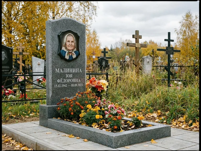 Чёрно-белый керамический портрет на памятнике в Нижневартовске