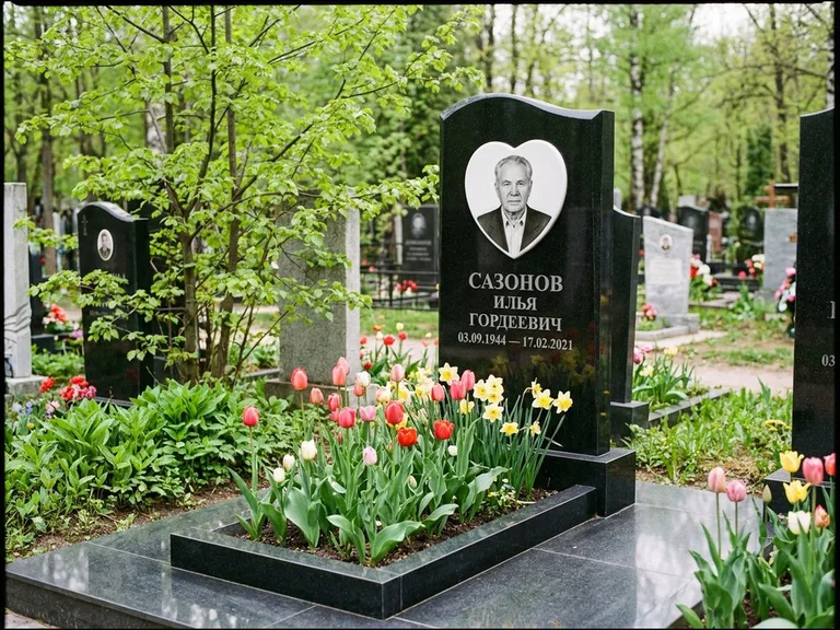 Цветной керамический портрет на памятнике в Нижневартовске