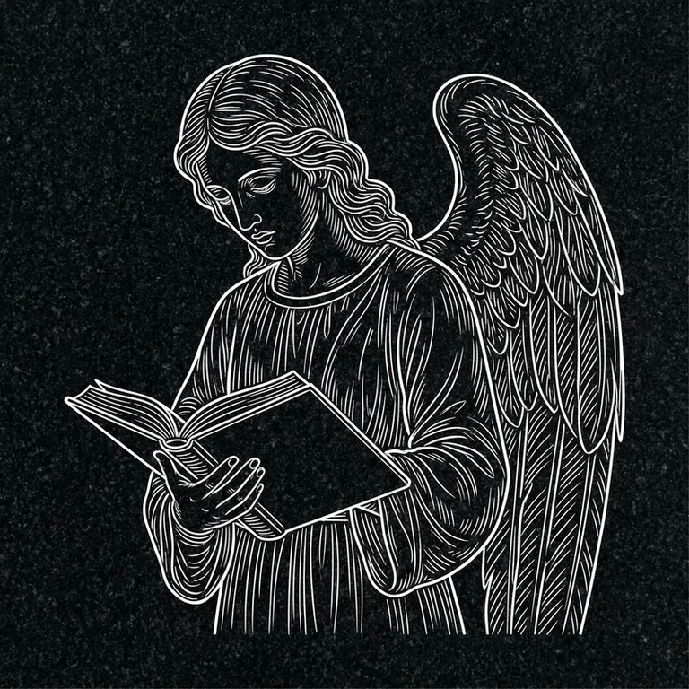 Эскиз гравировки ангела на памятник — ангел с раскрытой книгой в Нижневартовске