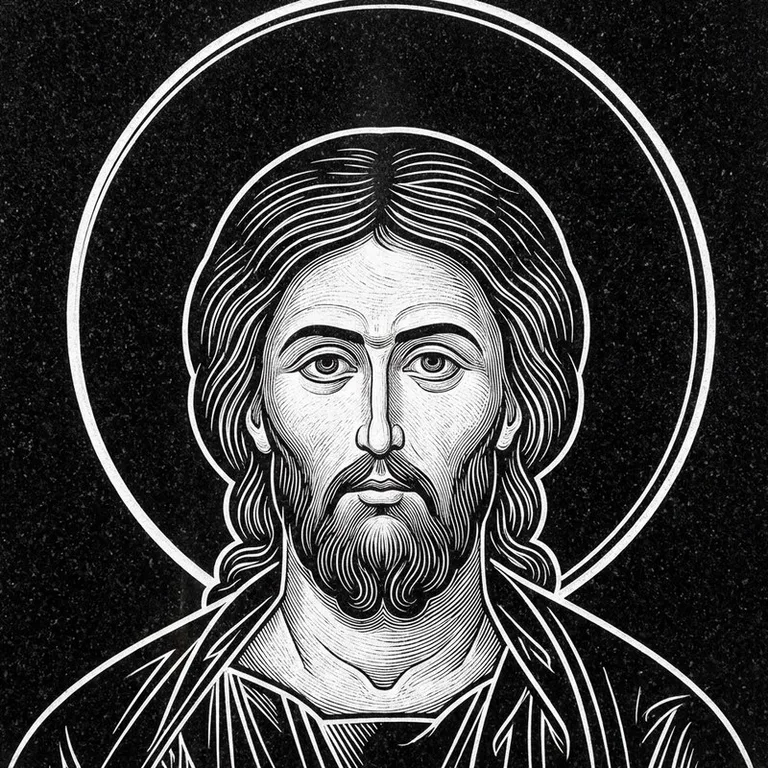 Эскиз иконы: Архангел Михаил — воинам и мужчинам, гравировка на памятник в Нижневартовске