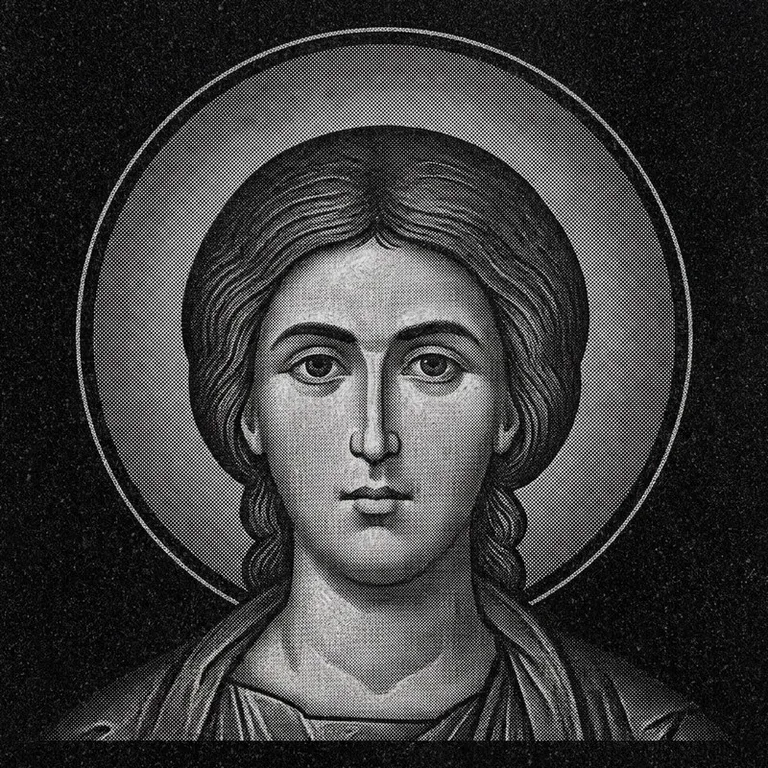Эскиз иконы: Георгий Победоносец (полутон) — воинский образ, гравировка на памятник в Нижневартовске