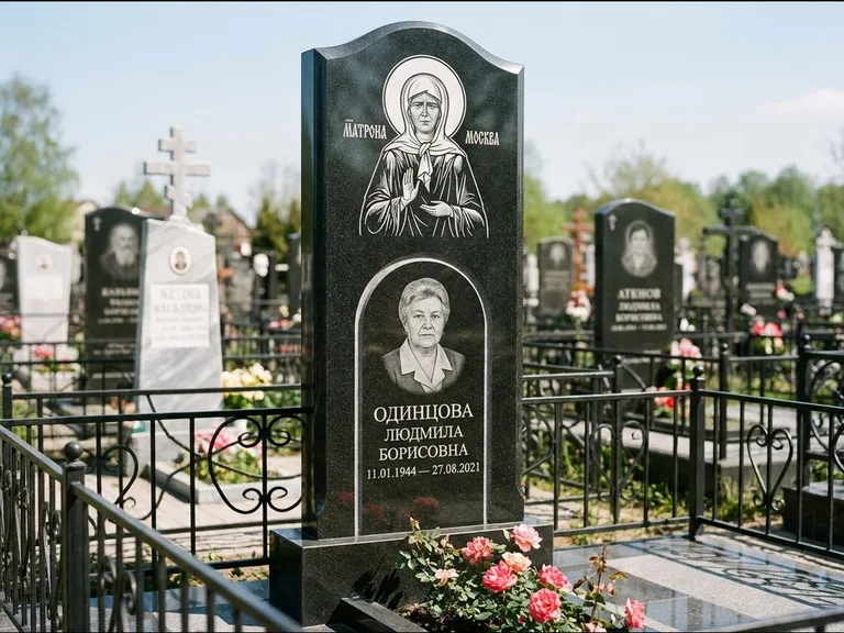 Памятник с гравировкой иконы — Владимирская икона Божией Матери с Младенцем, работа «Зотов» в Нижневартовске