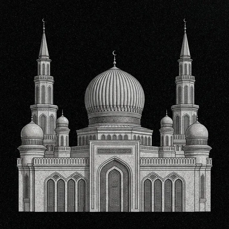 Эскиз: Соборная (фотореализм) — ребристый купол и минареты в Нижневартовске