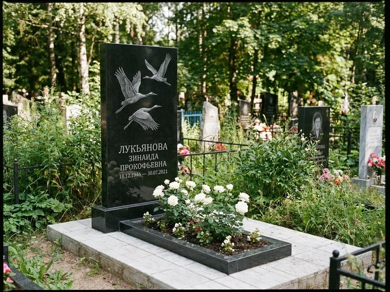 Памятник с гравировкой журавлей — гравировка журавлей, работа «Лукьянова» в Нижневартовске