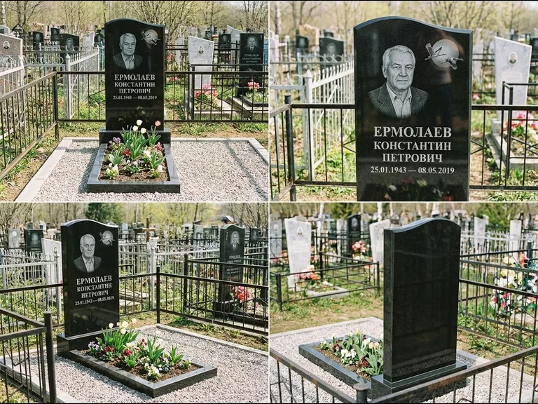 Памятник с гравировкой журавлей — гравировка клина журавлей на фоне солнечного диска, работа «Ермолаев» в Нижневартовске