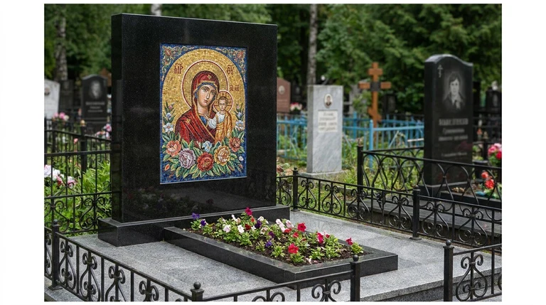 Мозаика на памятник в Нижневартовске — цветное панно из смальты на чёрной гранитной стеле