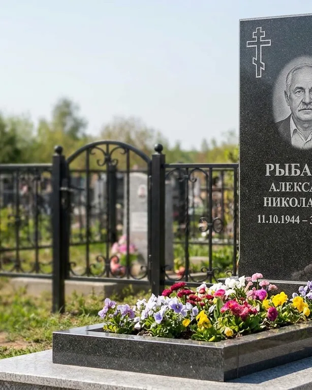 Двойной памятник под ключ с ярким цветником в Нижневартовске
