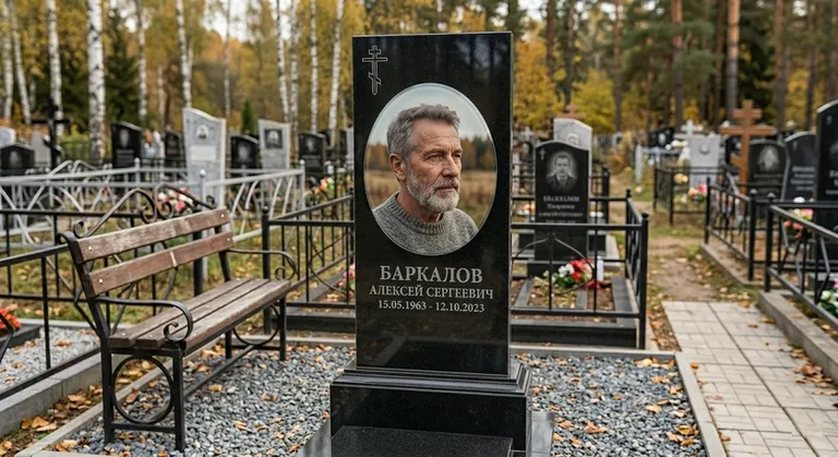 Овальный портрет на стекле на чёрной гранитной стеле в Нижневартовске