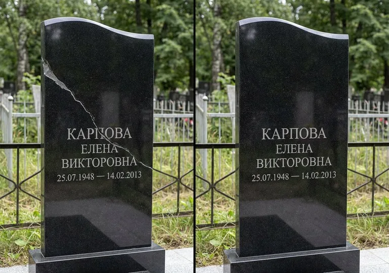 Заделка трещины на чёрном граните: до и после в Нижневартовске