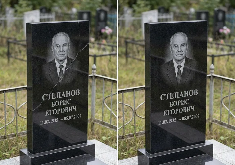Восстановление надписи и портрета на памятнике: до и после в Нижневартовске