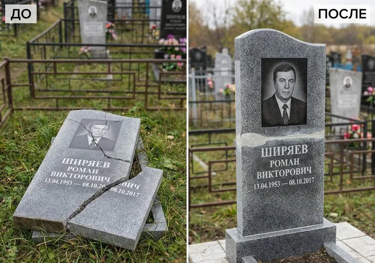 Обновление золочёных букв на граните: до и после в Нижневартовске