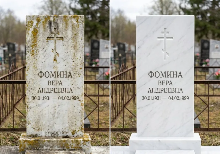 Восстановление мраморного памятника от желтизны и налёта в Нижневартовске