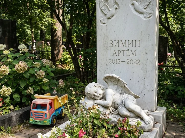 Спящий ангелочек на детском памятнике в Нижневартовске