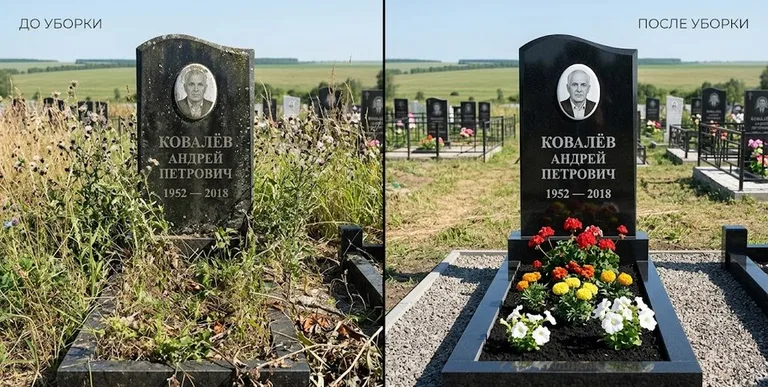 Уборка могилы до и после — ухоженный участок в Нижневартовске