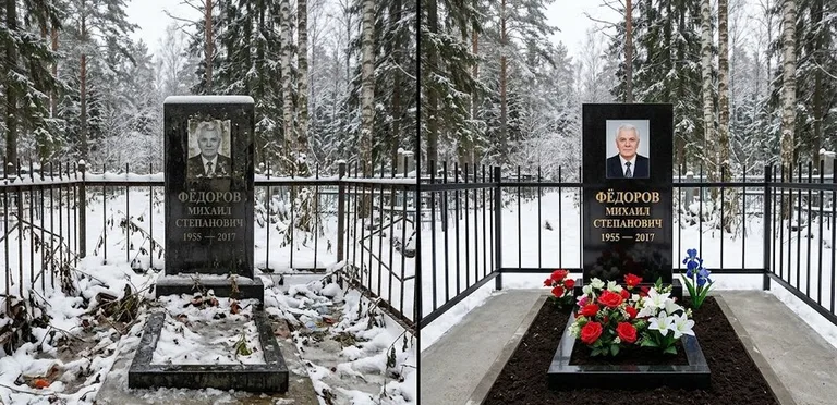 Диптих №20: тротуарная плитка вокруг памятника отмыта аппаратом высокого давления в Нижневартовске