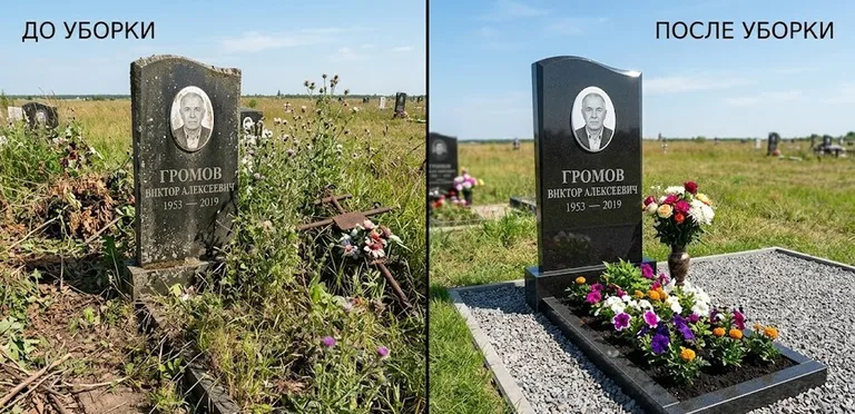 Уборка участка с обелиском до и после в Нижневартовске