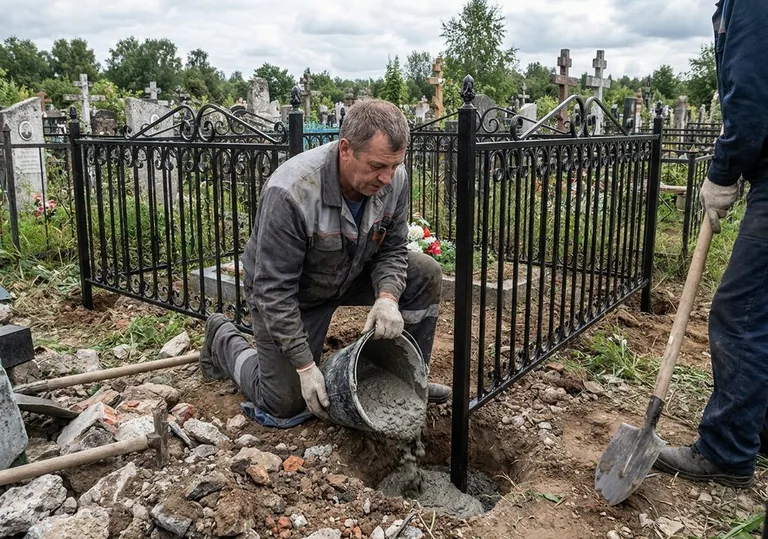 Установка ограды бетонированием ножек в грунт в Нижневартовске