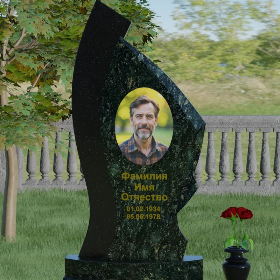 Комбинированный вертикальный памятник в Барнауле, гранит Балтик грин