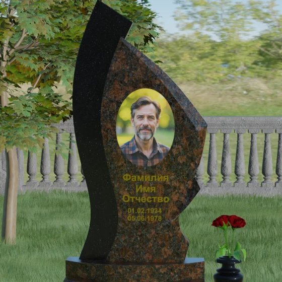 Комбинированный вертикальный памятник в Барнауле, гранит Дымовский