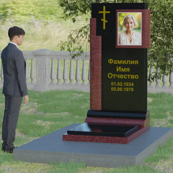 Православный вертикальный памятник с крестом из гранита амфиболит в Ставрополе, гранит Габбро-диабаз, вид 3