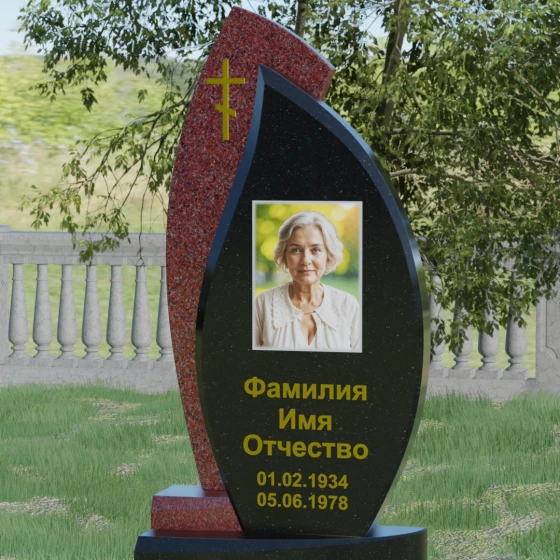 Православный комбинированный памятник с крестом и комплексом в Липецке, гранит Габбро-диабаз