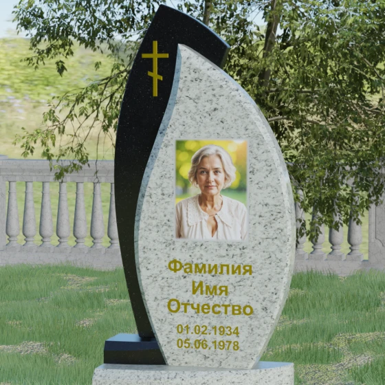 Православный комбинированный памятник с крестом и комплексом в Липецке, гранит Мансуровский