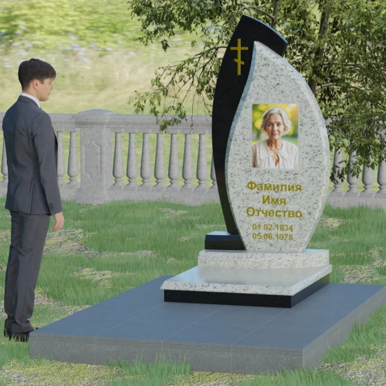 Православный комбинированный памятник с крестом и комплексом в Липецке, гранит Мансуровский, вид 4