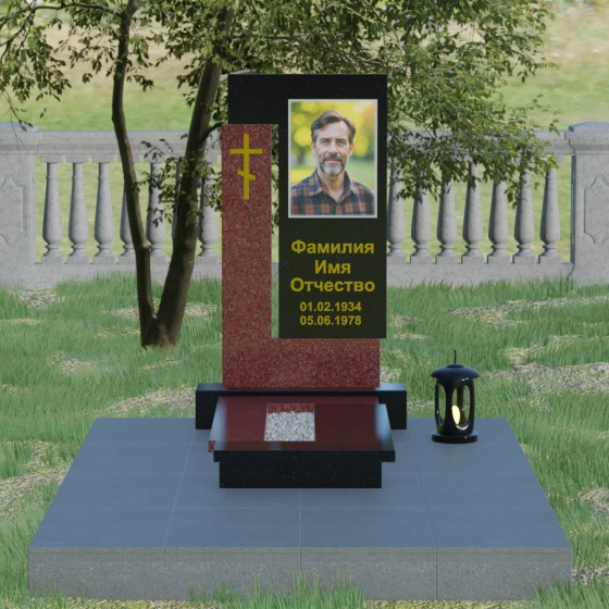 Комбинированный памятник с Г-образным элементом, гранит Габбро-диабаз, вид 2
